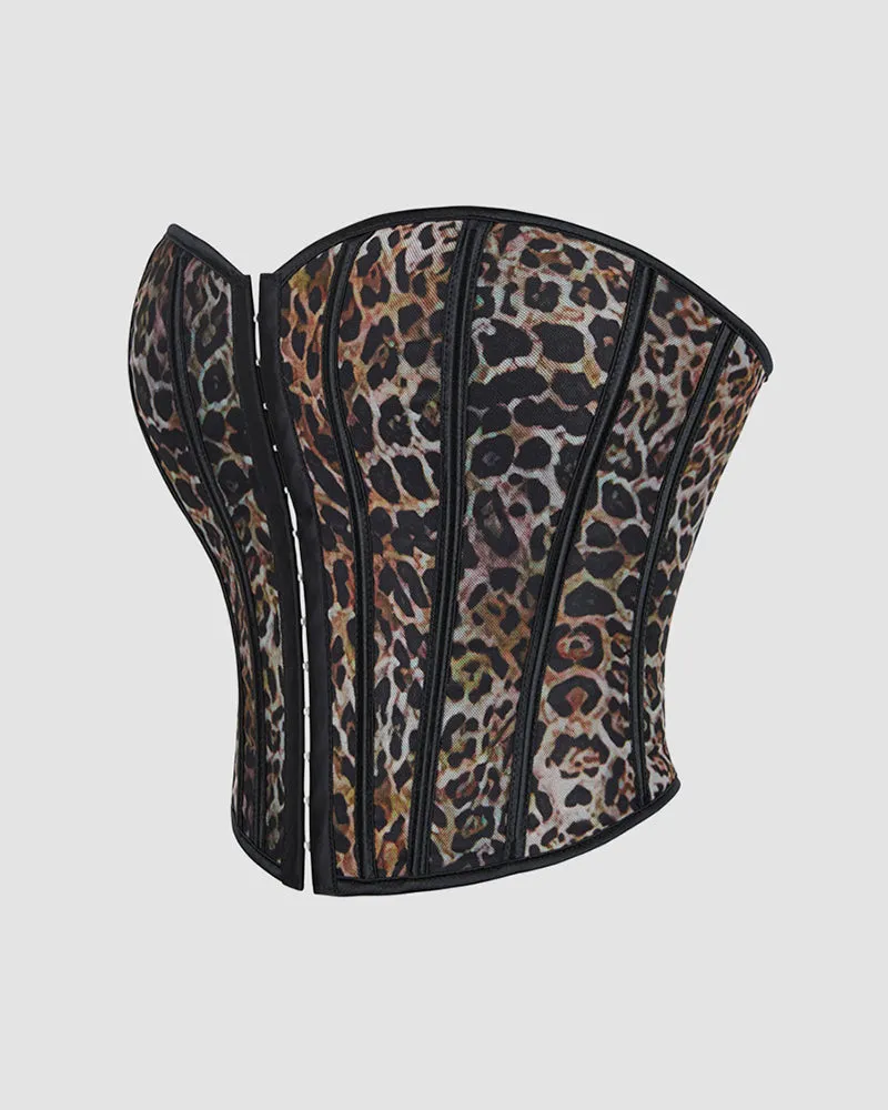 1960s 14 Boned Cotton Leopard Single Breasted Corset