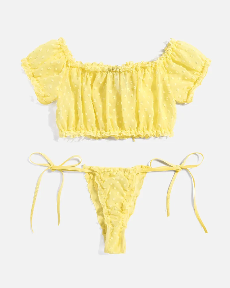 2 Packs Mesh Ruffle Bra and Panty Set