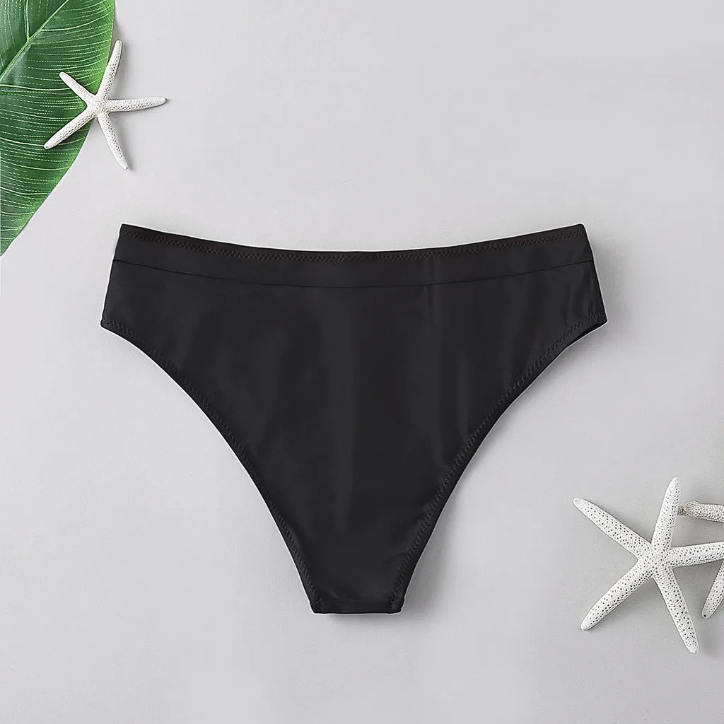 2020 High Waist Women Bikini Bottoms Solid Black Swimsuit Panties Womens Brazilian Plus Size Beach Swim Shorts Bikinis Mujer #3