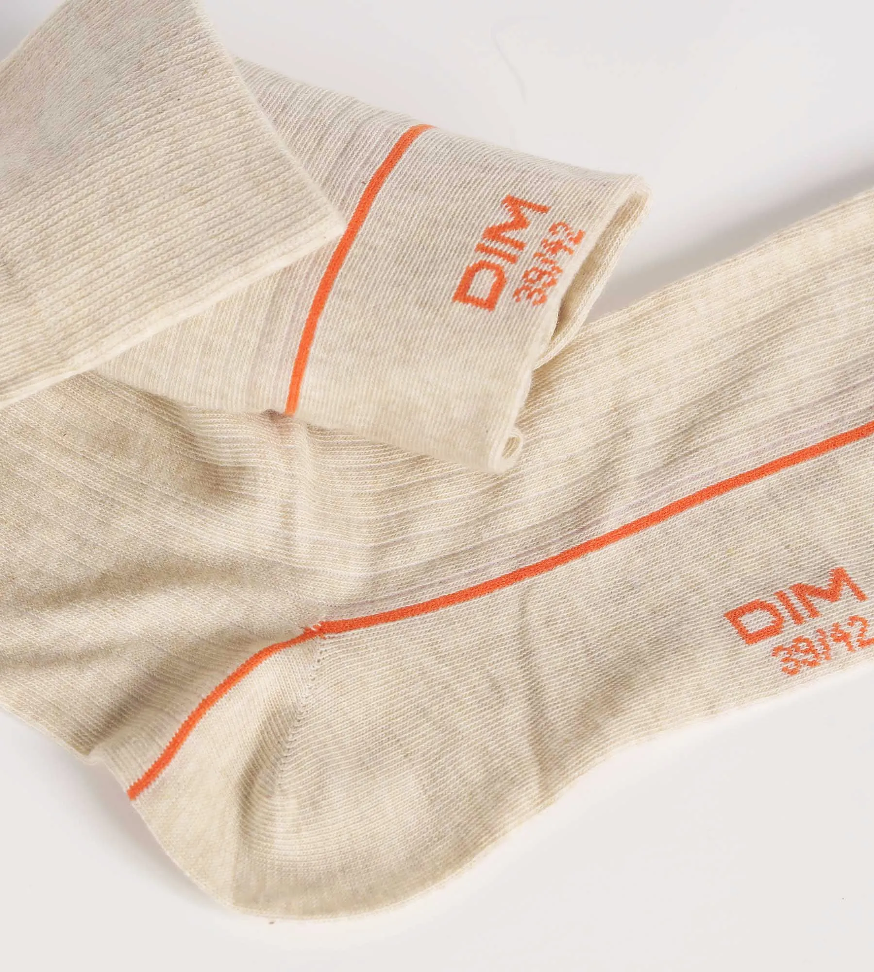 Beige ribbed cotton men's socks with coloured piping Dim Mode