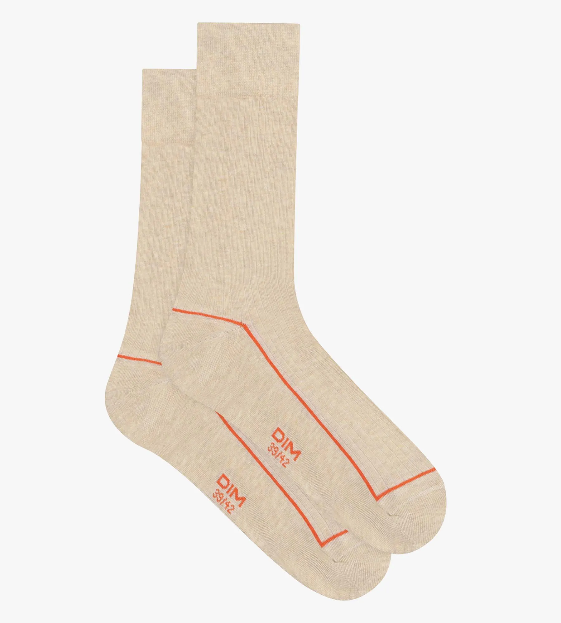 Beige ribbed cotton men's socks with coloured piping Dim Mode