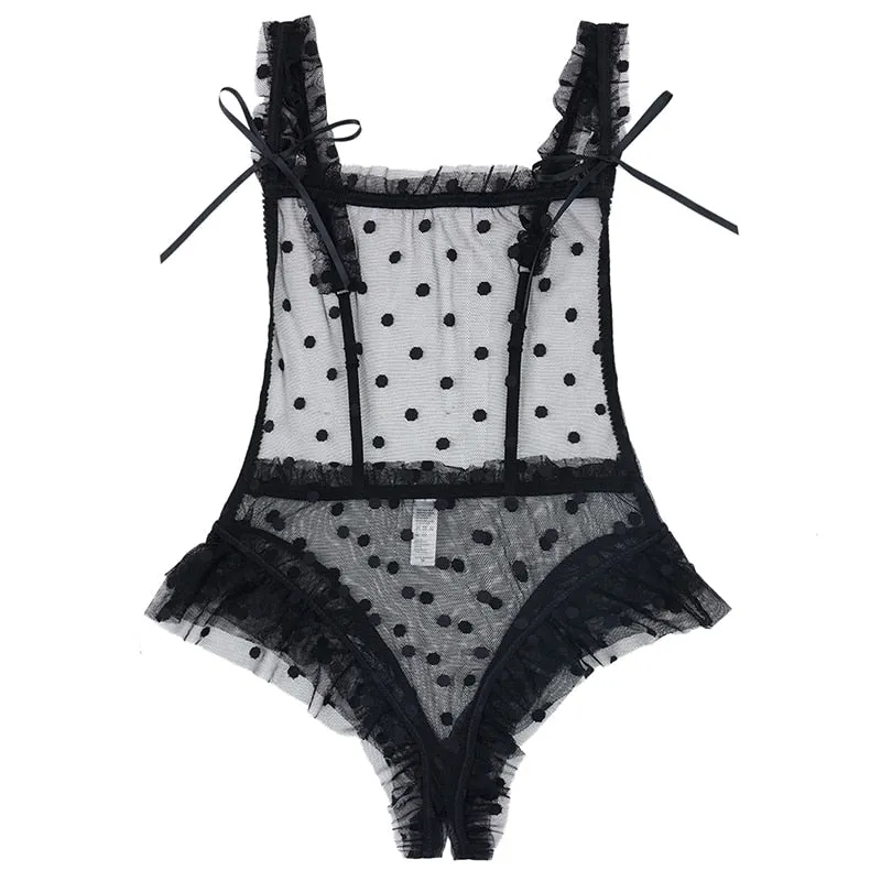 Black Dot Mesh Kawaii Cosplay Set with Bunny and Veil