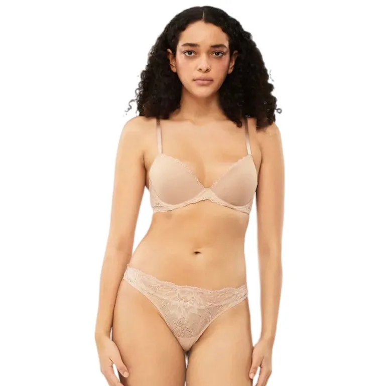 Calvin Klein Seductive Comfort Lotus Floral Thong Nude