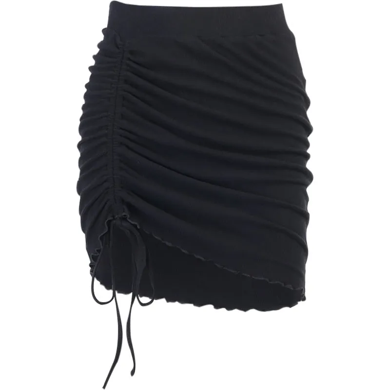 Drawstring Pleated Skirt Split A-line Hip Skirt