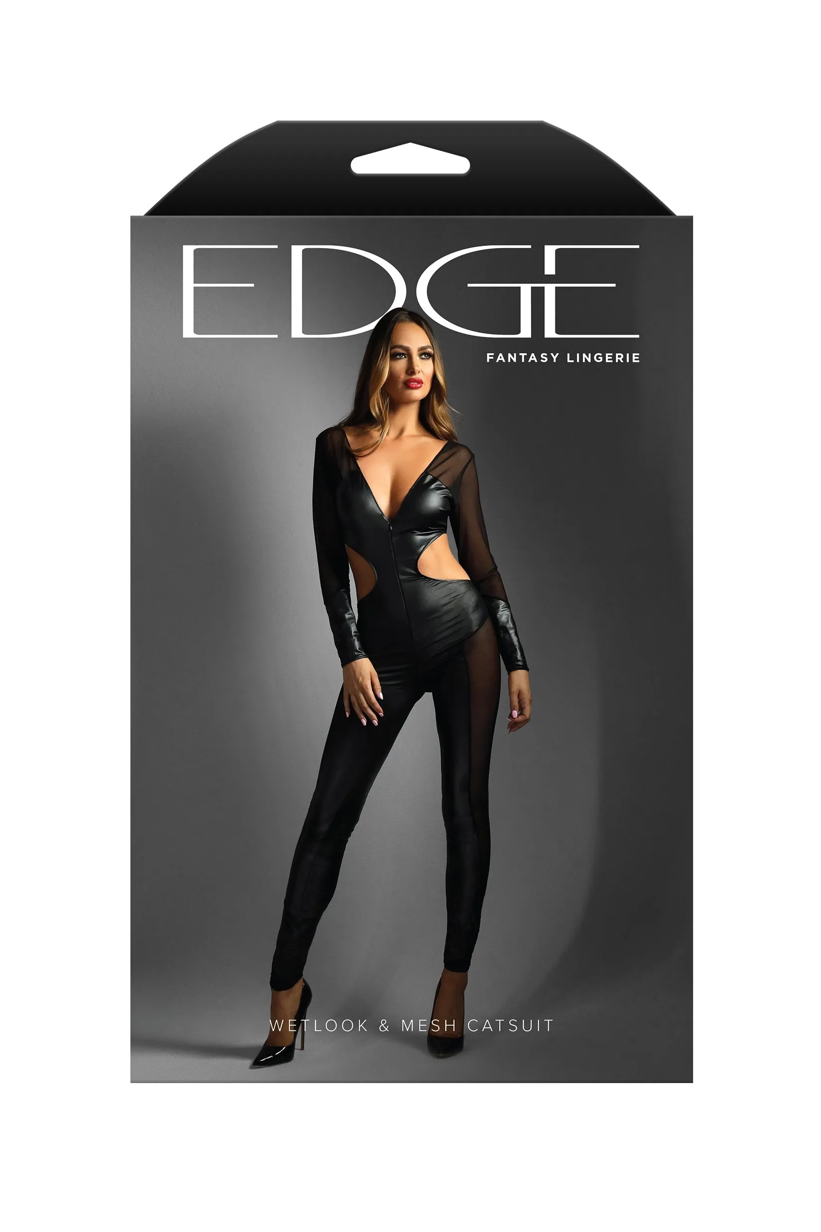 Fantasy Edge Wetlook and Mesh Catsuit Black