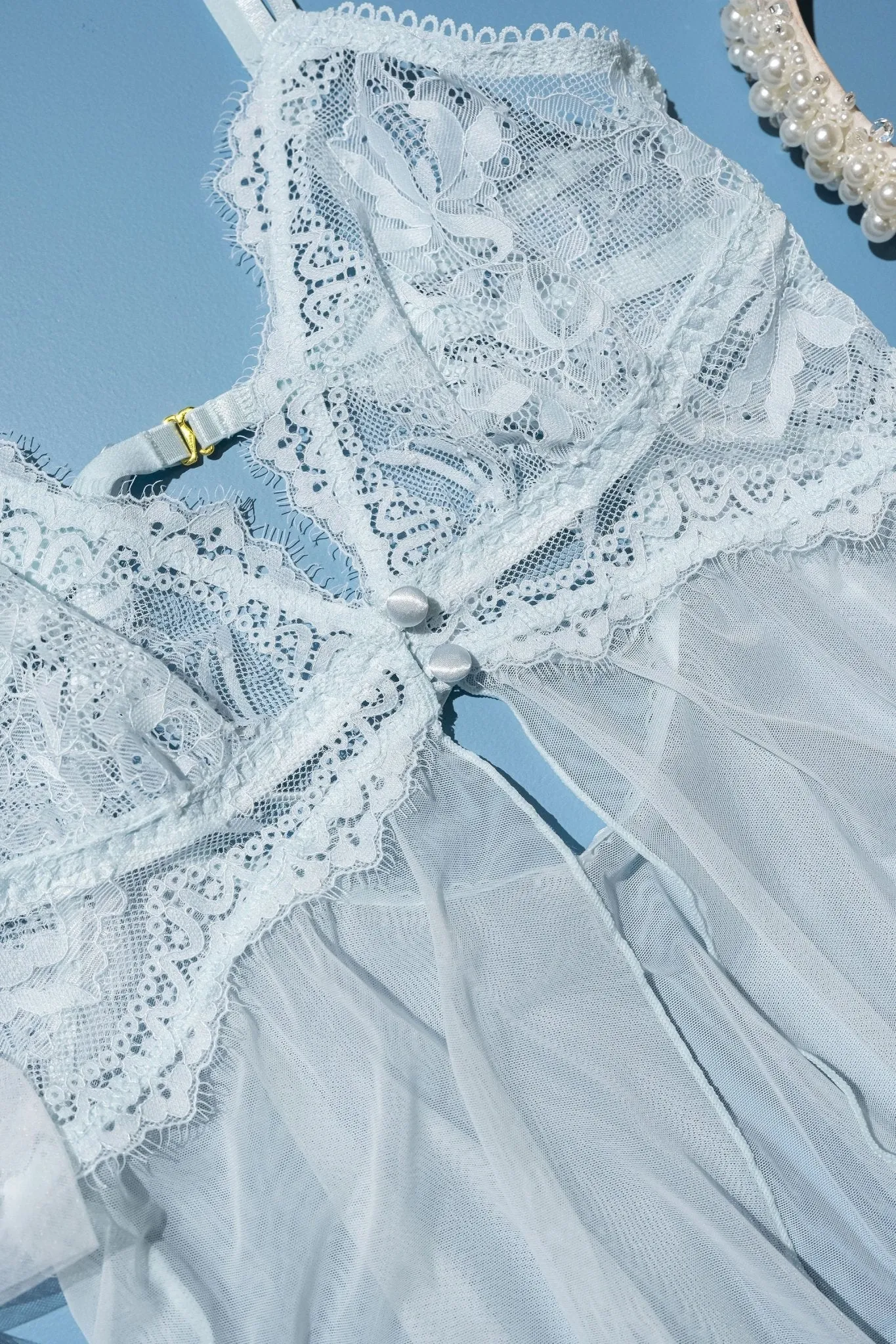 Lace & Mesh Button Babydoll - Something Blue