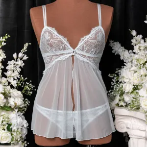 Lace & Mesh Button Babydoll - Something Blue
