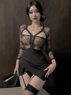 Lace Cut Out Secretary Bodycon Dress