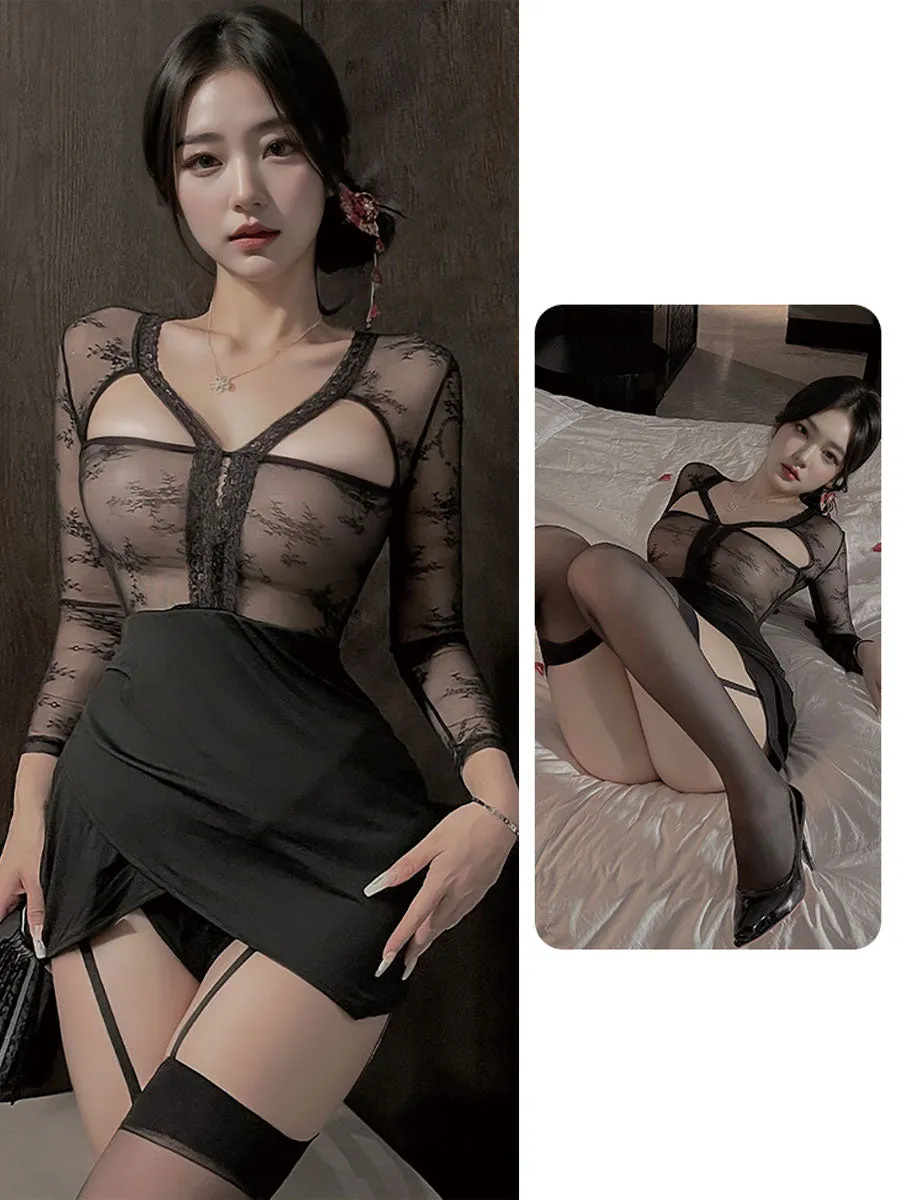 Lace Cut Out Secretary Bodycon Dress