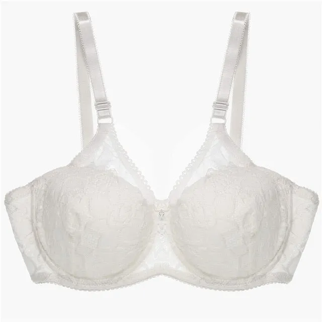 Lace Plus Size Bra Sexy Ultrathin Underwear 100D Big Size Bras For Women Comfort Bralette Deep V Lingerie Female Brassiere New