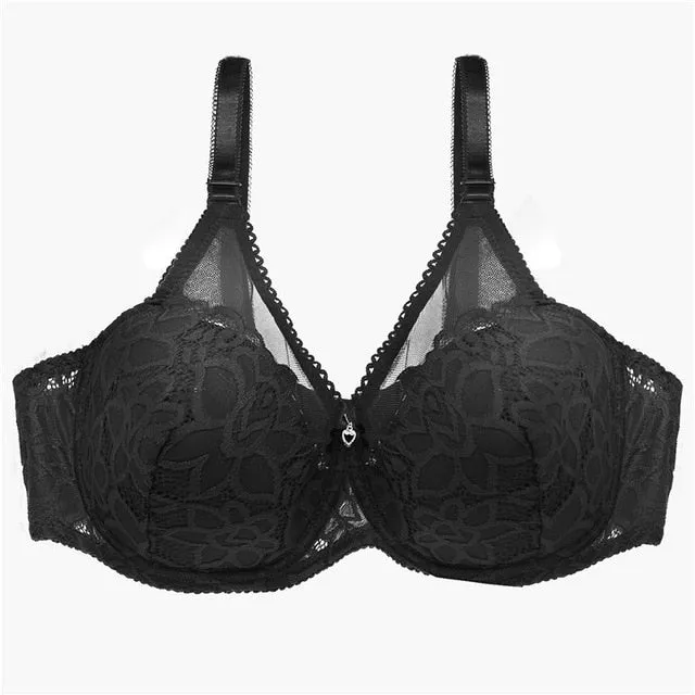 Lace Plus Size Bra Sexy Ultrathin Underwear 100D Big Size Bras For Women Comfort Bralette Deep V Lingerie Female Brassiere New