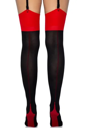 Opaque Contrast Cuban Heel Seamed Stockings