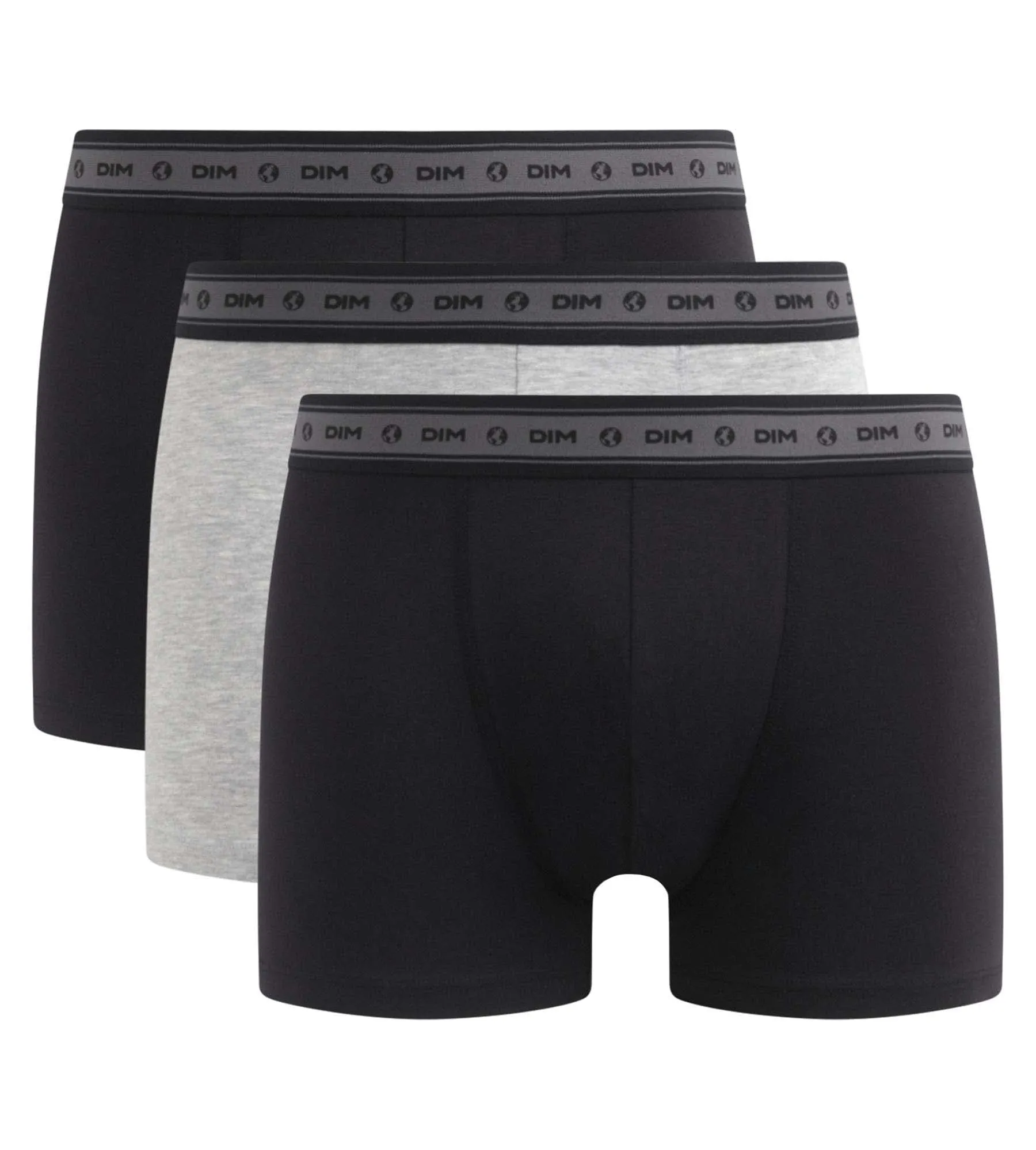 Pack of 3 men's organic cotton boxers Black Grey Dim Good