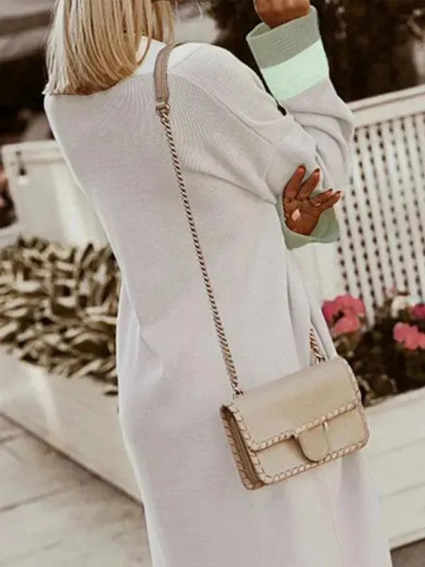 Patchwork Knitted Women Cardigan Sweater