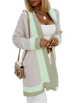 Patchwork Knitted Women Cardigan Sweater