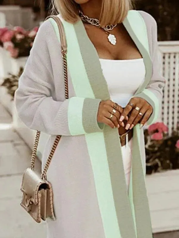 Patchwork Knitted Women Cardigan Sweater