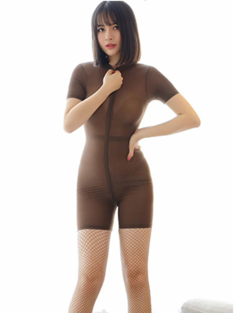 Sheer Zipper Crotch Romper