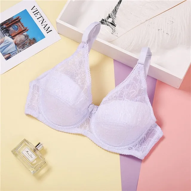 Summer Ultrathin Lace Bra Sexy Bras For Women Plus Size Bra Female Lingerie C D Cup Large Size Brassiere Ladies Underwear 42 44