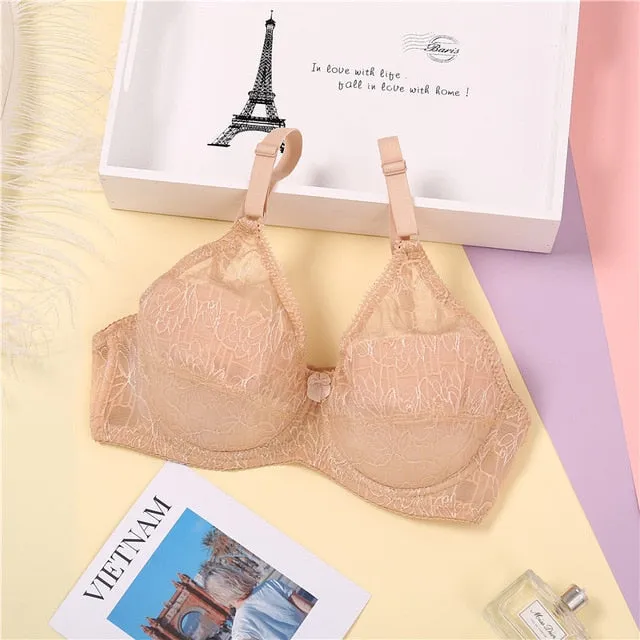 Summer Ultrathin Lace Bra Sexy Bras For Women Plus Size Bra Female Lingerie C D Cup Large Size Brassiere Ladies Underwear 42 44