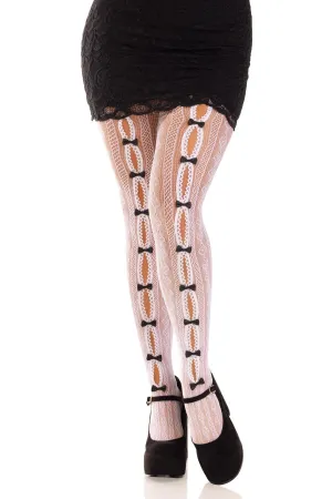 Sweetheart Striped Net Tights. Keyhole. Mini Bow Detail