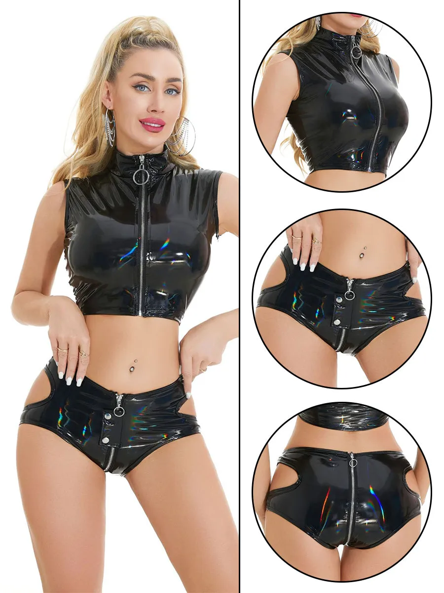 Wet Look Two Piece Club Outfit