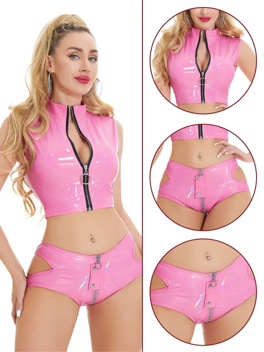 Wet Look Two Piece Club Outfit