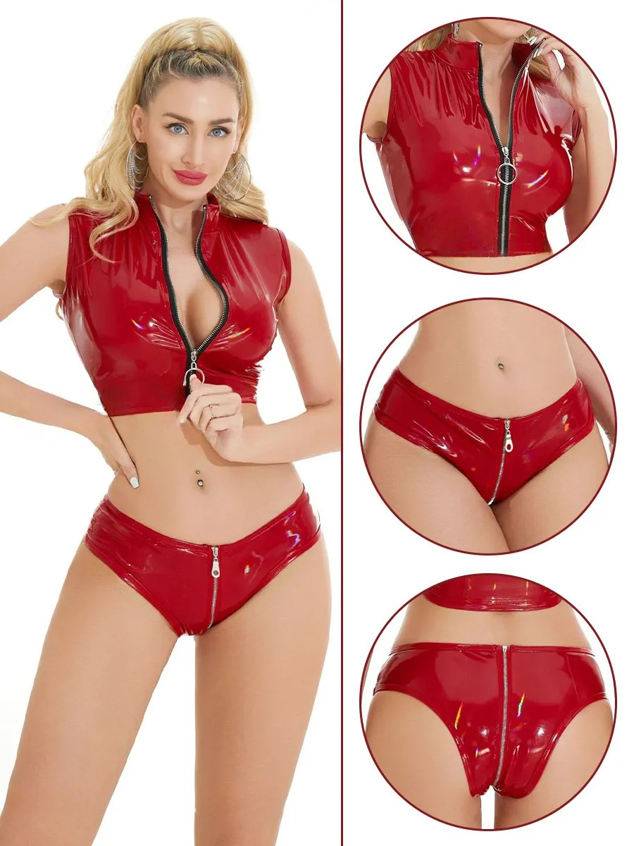 Wet Look Two Piece Club Outfit