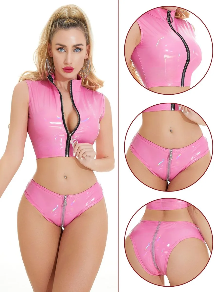 Wet Look Two Piece Club Outfit