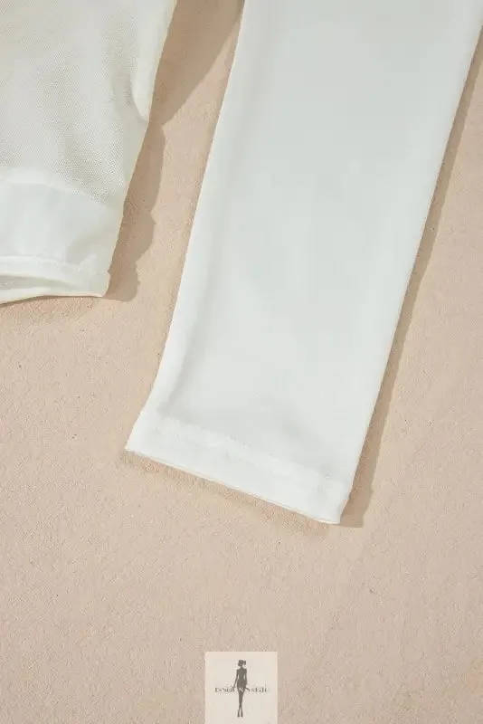White Mesh Patchwork Long Sleeve Bodysuit