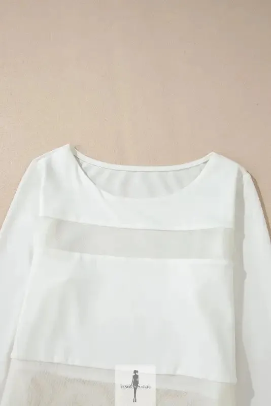 White Mesh Patchwork Long Sleeve Bodysuit